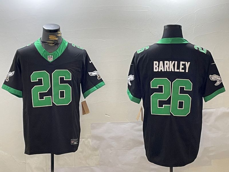 Men Philadelphia Eagles 26 Barkley Black three generations 2024 Nike Limited NFL Jersey style 1